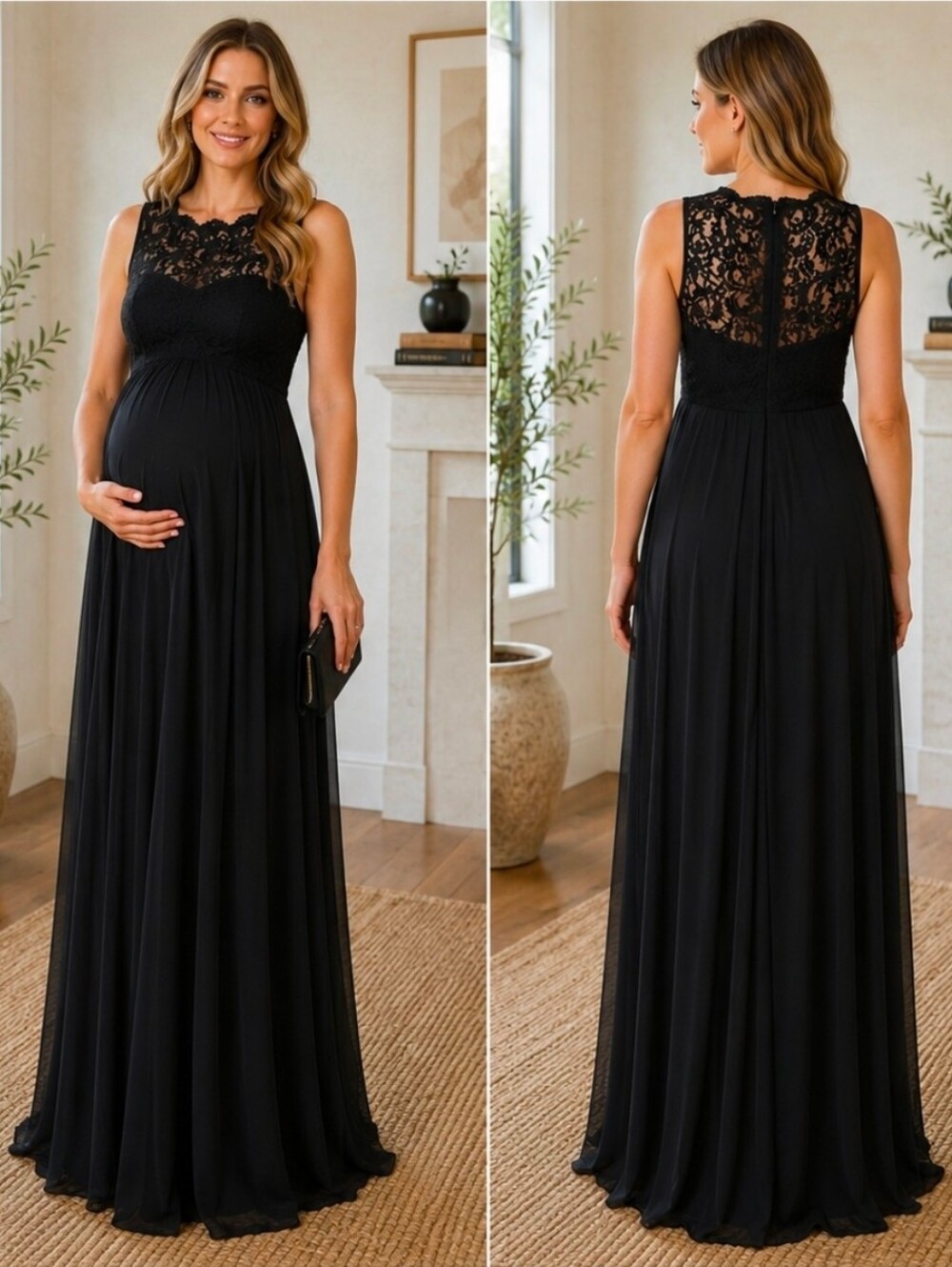 NWT Dessy Collection Lace Bodice Full Length Maternity Gown, Formal Dress Sz 8